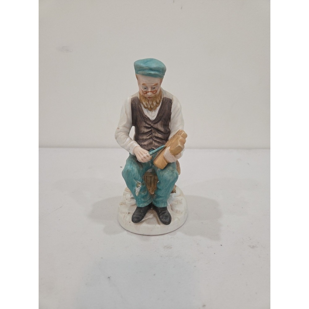 RARE Porcelain Figurine VTG Hand Made Old Man Wood Carving Horse's Head TAIWAN